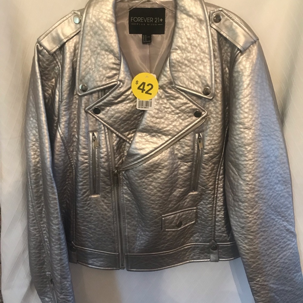 Forever 21 Silver Pleather Jacket $30 NWT